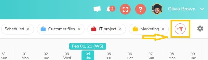 Use filters to display your project by categories.