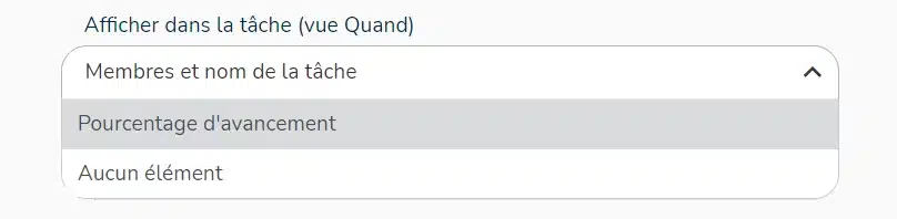 Afficher les membre et nom de la tâche ou le pourcentage 