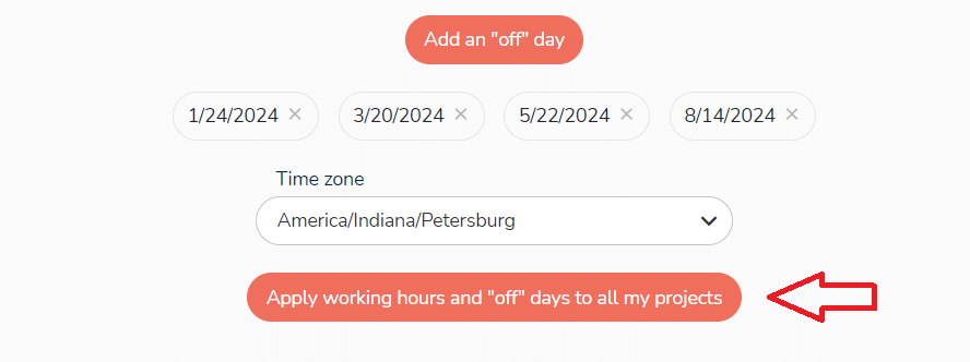 Apply working hours and "off" day to all my projects