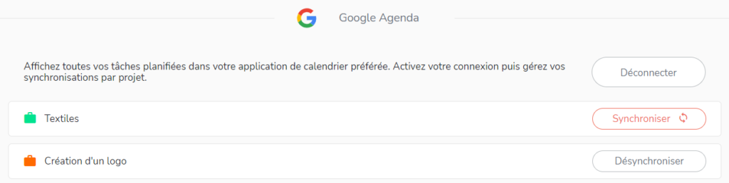 Synchroniser un projet avec Google Agenda ou Calendrier Outlook