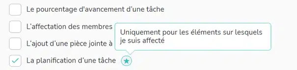 Message : Uniquement pour les éléments sur lesquels je suis affecté.