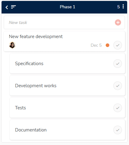 Subtasks display on the What view of the project